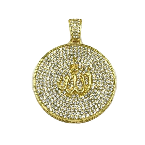 Allah Pendant 925 Sterling Silver Gold Tone Mens Charm CZ - Picture 1 of 3
